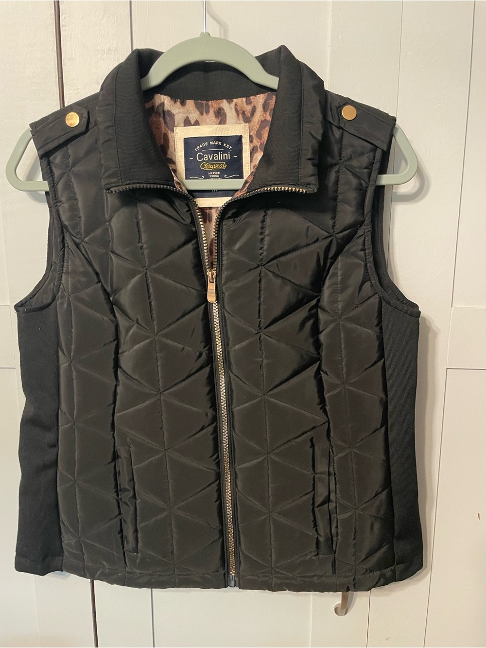Cavalini Black Quilted Puffer Vest with Leopard Print Lining - Picture 2 of 10